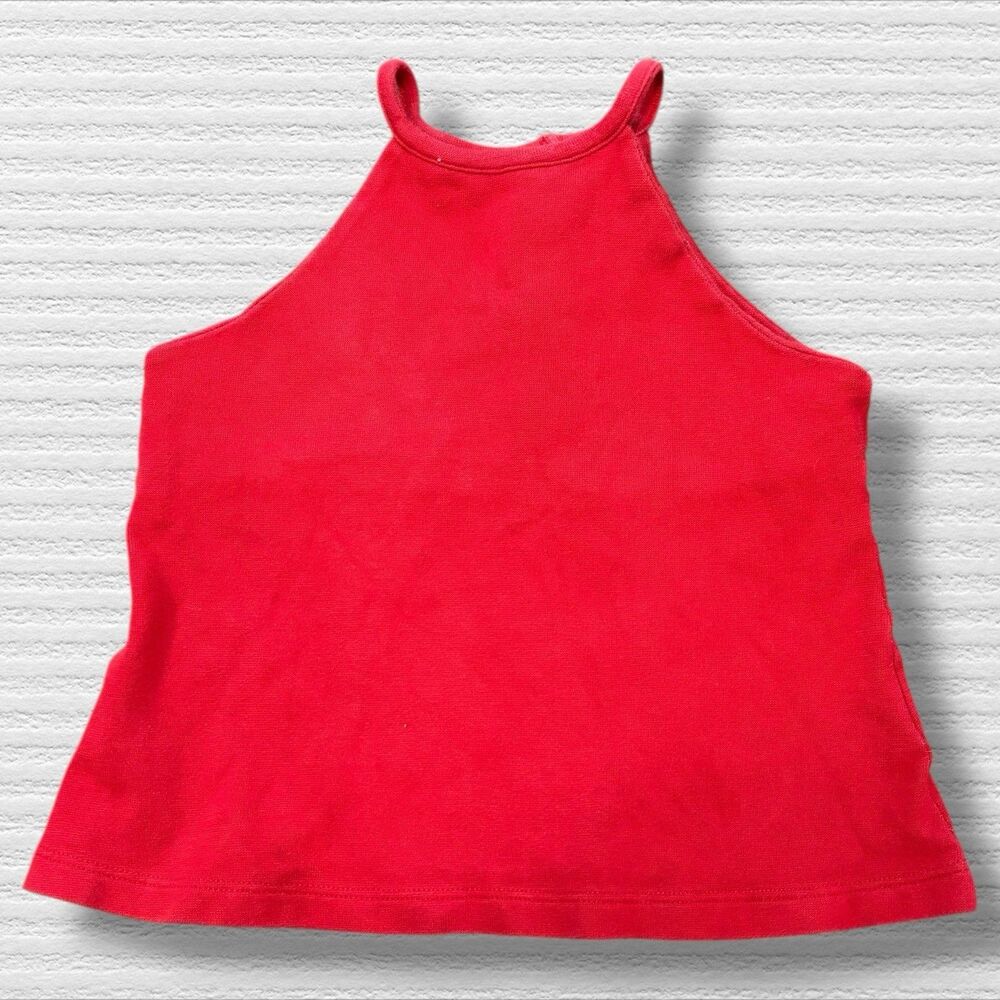 Little English Bisby Girls Red Halter Tank Top Size 5 Button Back Cotton Knit